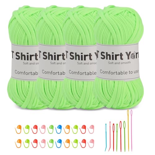 Doxiru 4er-Pack 100 g T-Shirt-Garn-Set, Garn zum Stricken, Stoff, Strickgarn, Baumwollgarn, weiches großes Garn, Häkelgarn-Set zum Stricken, Häkelgarn, Webzubehör (grün) von Doxiru