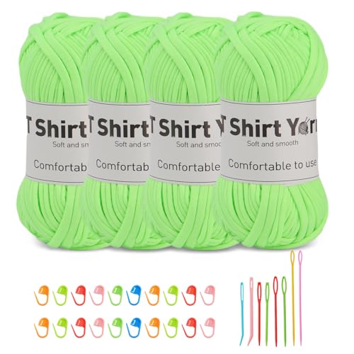 Doxiru 4er-Pack 100 g T-Shirt-Garn-Set, Garn zum Stricken, Stoff, Strickgarn, Baumwollgarn, weiches großes Garn, Häkelgarn-Set zum Stricken, Häkelgarn, Webzubehör (grün) von Doxiru