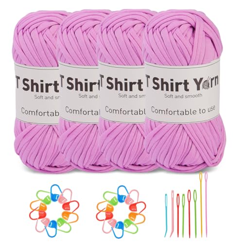 Doxiru 4er-Pack 100 g T-Shirt-Garn-Set, Garn zum Stricken, Stoff, Strickgarn, Baumwollgarn, weiches großes Garn, Häkelgarn-Set zum Stricken, Häkelgarn, Webzubehör (lila) von Doxiru