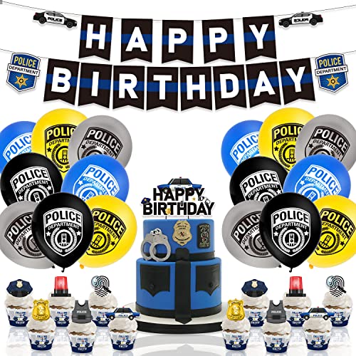 30 Stück Dekoration für eine Geburtstagsparty zum Thema Polizei, Set mit Luftballons zum Thema Polizei, Dekoration für Geburtstagstorte mit „Happy Birthday“-Banner 30 Stück Dekoration für eine Geburtstagsparty zum Thema Polizei, Set mit Luftballons zum Thema Polizei, Dekoration für Geburtstagstorte mit „Happy Birthday“-Banner von Doyomtoy