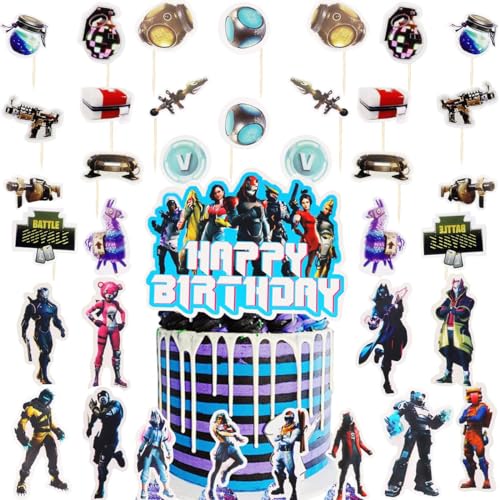 37 Stück Spiel Thema Geburtstag Tortendeko,Cupcake Toppers, Kuchendekoration für Videospiele, Happy Birthday Kuchen Dekoration Spiel Partei Liefert für Kinder Mädchen Junge Party Kuchen von Doyomtoy