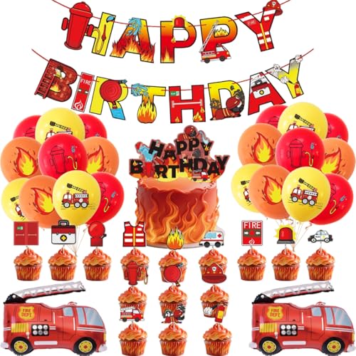 45-teiliges Party-Dekorationsset zum Thema Feuerwehrwagen, Dekorationen zum Thema Feuerwehrwagen, Kinderparty-Dekorationen mit Folienballons, einschließlich Banner, Kuchendekorationen und Luftballons. 45-teiliges Party-Dekorationsset zum Thema Feuerwehrwagen, Dekorationen zum Thema Feuerwehrwagen, Kinderparty-Dekorationen mit Folienballons, einschließlich Banner, Kuchendekorationen und Luftballons. von Doyomtoy