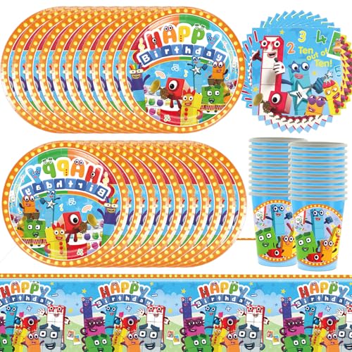61 Pcs Number Birthday Party Geschirr Set Kinder Zahlen Dekorationen Block Party Geschirr Inklusive Tischdecke Pappteller Servietten Pappbecher (20 Gäste) von Doyomtoy