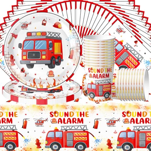 61-teiliges Feuerwehr-Partygeschirrset, Dekoration für Kindergeburtstage, rotes Geschirr inklusive Servietten, Papptellern, Pappbechern und Tischdecke, für 20 Gäste. 61-teiliges Feuerwehr-Partygeschirrset, Dekoration für Kindergeburtstage, rotes Geschirr inklusive Servietten, Papptellern, Pappbechern und Tischdecke, für 20 Gäste. von Doyomtoy