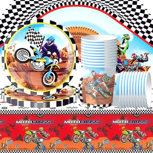 61-teiliges Motocross-Partygeschirrset, Partyzubehör im Rennsport-Design, Geburtstagsdekoration für Kinder, einschließlich Pappbechern, Servietten und Tischdecke, geeignet für 20 Gäste. 61-teiliges Motocross-Partygeschirrset, Partyzubehör im Rennsport-Design, Geburtstagsdekoration für Kinder, einschließlich Pappbechern, Servietten und Tischdecke, geeignet für 20 Gäste. von Doyomtoy