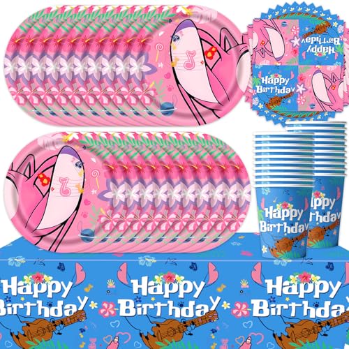 61-teiliges Partygeschirr-Set für Kindergeburtstage, Cartoon-Themen-Dekoration, Partydekoration für Jungen und Mädchen, inklusive Teller, Becher, Papierservietten, Tischdecke (20 Gäste) von Doyomtoy
