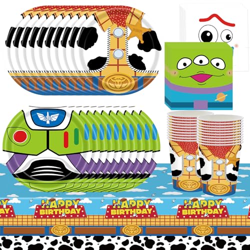 61-teiliges Spielzeug-Geburtstagsparty-Geschirr-Set, Kinder-Party-Dekoration, Partydekorationen, für Jungen und Mädchen, inklusive Teller, Tassen, Taschentücher, Tischdecke (20 Gäste) von Doyomtoy