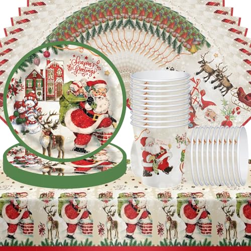 61-teiliges Weihnachtsparty-Geschirrset, Kinderparty-Dekoration, Partygeschirr, einschließlich Teller, Becher, Servietten und Tischdecken, für 20 Gäste geeignet. 61-teiliges Weihnachtsparty-Geschirrset, Kinderparty-Dekoration, Partygeschirr, einschließlich Teller, Becher, Servietten und Tischdecken, für 20 Gäste geeignet. von Doyomtoy
