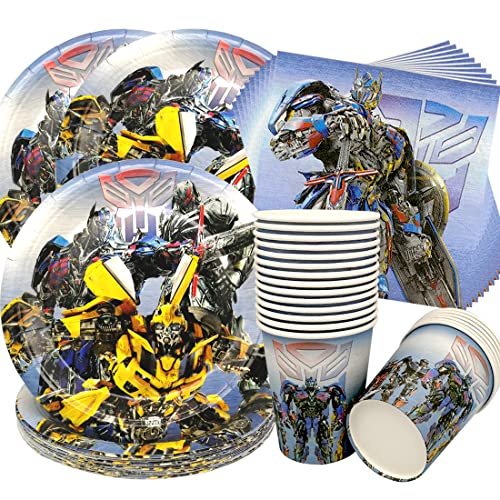 60Stück Transformers Partygeschirr,Bumblebee und Optimus Prime Partyzubehör Pappteller Set, Set einschließlich Teller Becher Servietten zum babyparty,Hochzeiten,Jubiläums(20 Gäste) von Doyomtoy