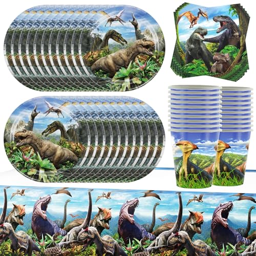 61pcs Dinos Geschirr Set, Dinosaurier Party Dekoration Geburtstag Party Supplies Set, Nette Original Regenwald Thema, Tischdecke Teller Becher Servietten für 20 Gäste 61pcs Dinos Geschirr Set, Dinosaurier Party Dekoration Geburtstag Party Supplies Set, Nette Original Regenwald Thema, Tischdecke Teller Becher Servietten für 20 Gäste von Doyomtoy