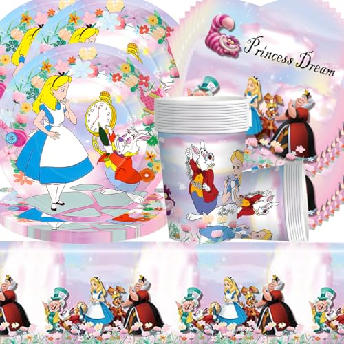 Alice Geburtstag Deko,Doyomtoy Mädchen Partygeschirr Prinzessin Geburtstag Party Geburtstagsteller, Tassen, Servietten für Kinder Blumen Party Deko Baby Shower 20 Gäste von Doyomtoy