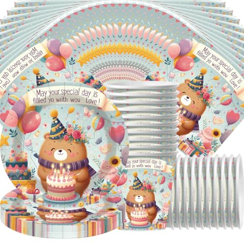 Baby Plüschbär Partygeschirr Set,Doyomtoy Serve 20 Gäste Bärchen Geburtstag Partygeschirr,Teller,Tassen,Servietten für Partyzubehör Geburtstag Baby Plüschbär Partygeschirr Set,Doyomtoy Serve 20 Gäste Bärchen Geburtstag Partygeschirr,Teller,Tassen,Servietten für Partyzubehör Geburtstag von Doyomtoy