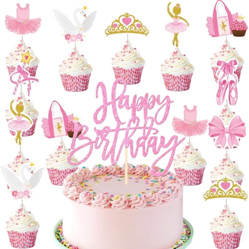 Ballerina Geburtstag Tortendeko,Doyomtoy Ballerina Cake Topper Ballett Princess Cupcake Topper Geburtstag für Mädchen Party Deko Baby Shower 17 Stück von Doyomtoy