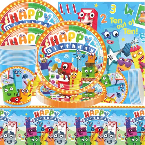 Baustein Partygeschirr,Doyomtoy Number Building Blocks Geburtstag Deko Baby Geburtstag Tassen Servietten Tischdecke für Kinder Party Deko Baby Shower 20 Gäste von Doyomtoy