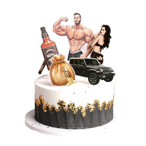 Dekorationen für Geburtstagstorten für Männer und Frauen, darunter goldene Uhren, Zigarren, Whisky, Sportwagen, Party- und Jubiläumsdekorationen von Doyomtoy
