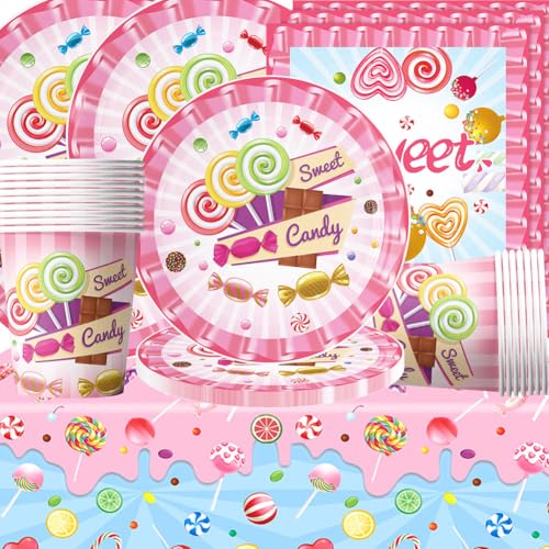 Donut Bonbons Geburtstag Deko,Doyomtoy Mädchen Partygeschirr Set Geburtstag Party Set Geburtstagsteller Tassen Servietten Geburtstags für Kinder Party 20 Gäste von Doyomtoy