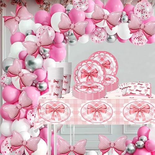 Doyomtoy 171PCS rosa Schleife Thema Geburtstag Party Dekoration, Geburtstag Party Geschirr, Aluminium-Folie Ballons, Bogen Dekoration, Hochzeit Zubehör Doyomtoy 171PCS rosa Schleife Thema Geburtstag Party Dekoration, Geburtstag Party Geschirr, Aluminium-Folie Ballons, Bogen Dekoration, Hochzeit Zubehör von Doyomtoy