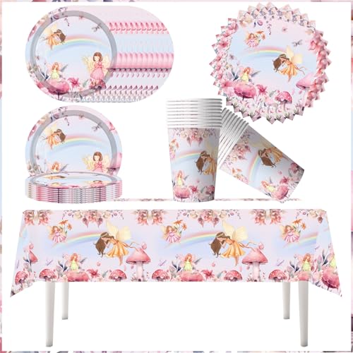 Doyomtoy 61 Stück Blume Fee Party Geschirr Set, Elfen Thema, Pappteller, Tassen, Tischdecken, Servietten, Rosa, Cartoon, geeignet für Babyparty, Kindergeburtstag, Hochzeit, Jahrestag Doyomtoy 61 Stück Blume Fee Party Geschirr Set, Elfen Thema, Pappteller, Tassen, Tischdecken, Servietten, Rosa, Cartoon, geeignet für Babyparty, Kindergeburtstag, Hochzeit, Jahrestag von Doyomtoy
