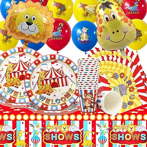 Doyomtoy 75 Pcs Zirkus Kindergeburtstag Geschirr Set,rot und weiß gestreiftes Zelt,Party-Dekorationen Zirkus Geschirr Teller,Tassen, Servietten,Luftballons Tischdecken,Party-Dekorationen Doyomtoy 75 Pcs Zirkus Kindergeburtstag Geschirr Set,rot und weiß gestreiftes Zelt,Party-Dekorationen Zirkus Geschirr Teller,Tassen, Servietten,Luftballons Tischdecken,Party-Dekorationen von Doyomtoy
