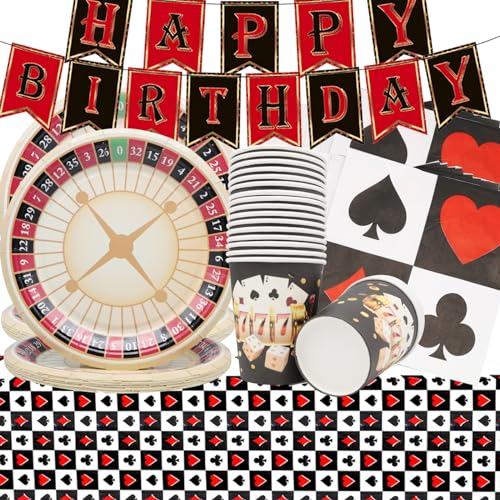Ala Vegas Thema Partygeschirr-Doyomtoy 62Pcs Casino-Party-Set mit Casino-Motto-Partyzubehör-Set,enthält Teller,Servietten,Tassen,Tischdecke und Flagge ziehen für Casino,Poker,Motto-Party-Dekorationen Ala Vegas Thema Partygeschirr-Doyomtoy 62Pcs Casino-Party-Set mit Casino-Motto-Partyzubehör-Set,enthält Teller,Servietten,Tassen,Tischdecke und Flagge ziehen für Casino,Poker,Motto-Party-Dekorationen von Doyomtoy