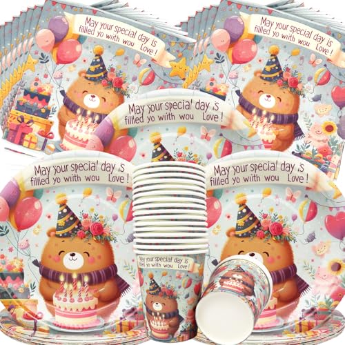 Doyomtoy Bär Dekorationen Geschirr,60 Stück Plüschbär Partygeschirr Pappteller,Servietten,Tassen Baby Bärs Geburtstag Partygeschirr für Kindergeburtstag Party Deko Baby Shower Doyomtoy Bär Dekorationen Geschirr,60 Stück Plüschbär Partygeschirr Pappteller,Servietten,Tassen Baby Bärs Geburtstag Partygeschirr für Kindergeburtstag Party Deko Baby Shower von Doyomtoy