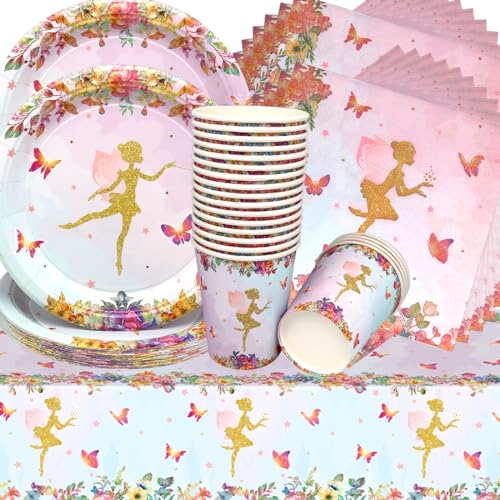 Doyomtoy Ballerina Geburtstag Deko, Märchenhaftes Partygeschirr Schmetterling Geburtstagsteller, Tassen, Servietten für Kindergeburtstag Blumen Party Deko Baby Shower 20 Gäste Doyomtoy Ballerina Geburtstag Deko, Märchenhaftes Partygeschirr Schmetterling Geburtstagsteller, Tassen, Servietten für Kindergeburtstag Blumen Party Deko Baby Shower 20 Gäste von Doyomtoy