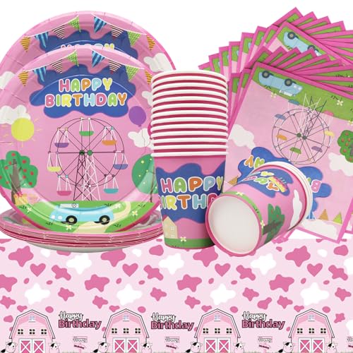 Doyomtoy Bauernhof Party Deko 53 Stück Bauernhoftiere Party Geschirr Set-7"Teller,Pappbecher,Tissue-Papier,Tischtuch,Pink Schwein Geburtstagsdeko für Kinder Geburtstag Babyparty Für 16 Gäste Doyomtoy Bauernhof Party Deko 53 Stück Bauernhoftiere Party Geschirr Set-7"Teller,Pappbecher,Tissue-Papier,Tischtuch,Pink Schwein Geburtstagsdeko für Kinder Geburtstag Babyparty Für 16 Gäste von Doyomtoy
