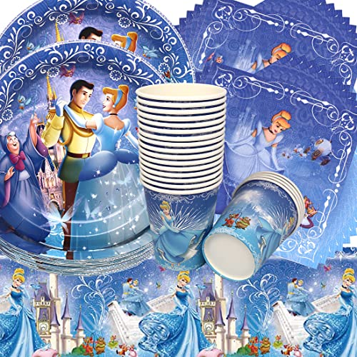 Doyomtoy Cinderella Geburtstag Deko, 61 Stück Partygeschirr Set Geburtstag Party Set Geburtstagsteller Tassen Servietten Prinzessin Geburtstag für Kinder Party Geburtstag von Doyomtoy