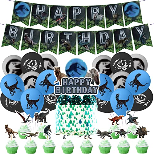 Doyomtoy Dino Geburtstag Deko Jurassic Dinosaur Luftballon Jurassi DinosBirthday Decoration set, Dino Luftballon+Birthday Banner+Cake Top Decoration von Doyomtoy