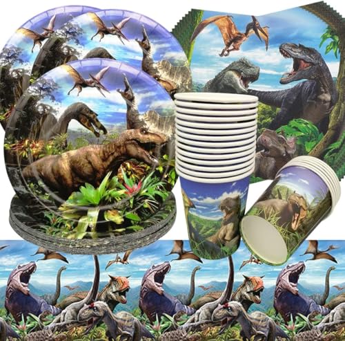 Doyomtoy Dinosaurier Geburtstagsfeier Dekoration, 61 Stück Partygeschirr Set für 20 Gäste: Teller, Tassen, Servietten & Tischdecke mit T. Rex Design, für Kinder Geburtstag, Hochzeiten & mehr Doyomtoy Dinosaurier Geburtstagsfeier Dekoration, 61 Stück Partygeschirr Set für 20 Gäste: Teller, Tassen, Servietten & Tischdecke mit T. Rex Design, für Kinder Geburtstag, Hochzeiten & mehr von Doyomtoy