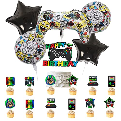 Doyomtoy Emoji Spiel Thema Luftballons,Spiel Geburtstag Party Ballons Set 18 Stück Spiel Party Deko für Gamer,Alles Gute zum Geburtstag Tortendekoration von Doyomtoy
