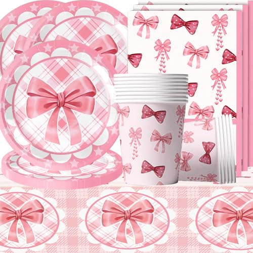 Doyomtoy Fliege Geburtstag Deko Mädchen Partygeschirr Set Ballett Party Set Geburtstagsteller Tassen Servietten Rosa Schleife Geburtstag für Kinder Party 20 Gäste von Doyomtoy