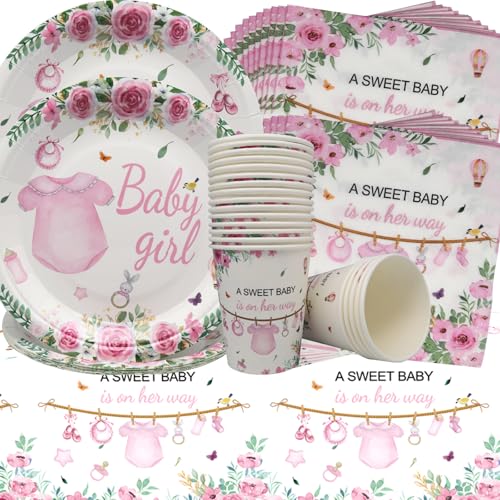 Doyomtoy Gender Reveal Partygeschirr,61Stück Babyparty Deko Mädchen Partygeschirr Set,Kindergeburtstag Deko Teller,Papierbecher,Servietten,Tischdecke Mädchen Baby Shower Pink Doyomtoy Gender Reveal Partygeschirr,61Stück Babyparty Deko Mädchen Partygeschirr Set,Kindergeburtstag Deko Teller,Papierbecher,Servietten,Tischdecke Mädchen Baby Shower Pink von Doyomtoy