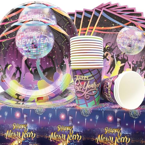 Doyomtoy Happy New Year Partygeschirr,53 StückeLila Feuerwerk Disco Geschirr Dekoration Silvester 7-Zoll-Teller,Servietten,Tassen,Tischdecken,Weihnachten Neujahr Partygeschirr für 16 Personen Doyomtoy Happy New Year Partygeschirr,53 StückeLila Feuerwerk Disco Geschirr Dekoration Silvester 7-Zoll-Teller,Servietten,Tassen,Tischdecken,Weihnachten Neujahr Partygeschirr für 16 Personen von Doyomtoy
