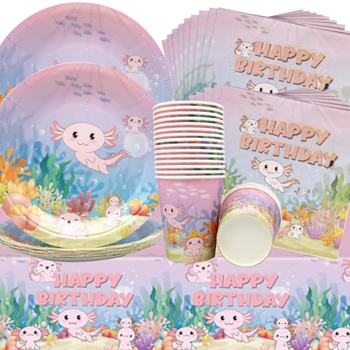 Doyomtoy Meerestiere Partygeschirr,Ajolotl Partydekorationen,61Stück Reptilien-Eidechse Teller,Serviette Pappbecher Tischtuch,für Rosa Axolotl Geburtstag Babyparty für 20 Gäste Doyomtoy Meerestiere Partygeschirr,Ajolotl Partydekorationen,61Stück Reptilien-Eidechse Teller,Serviette Pappbecher Tischtuch,für Rosa Axolotl Geburtstag Babyparty für 20 Gäste von Doyomtoy