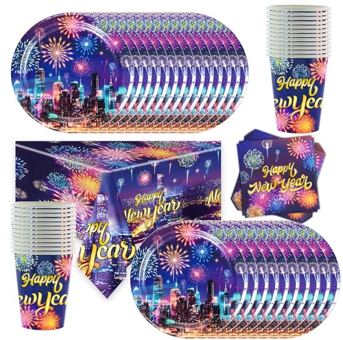 Doyomtoy New Year's party Tableware, Christmas party set with Tablecloth, Plates, Cups, Napkins for Neujahrparty von Doyomtoy