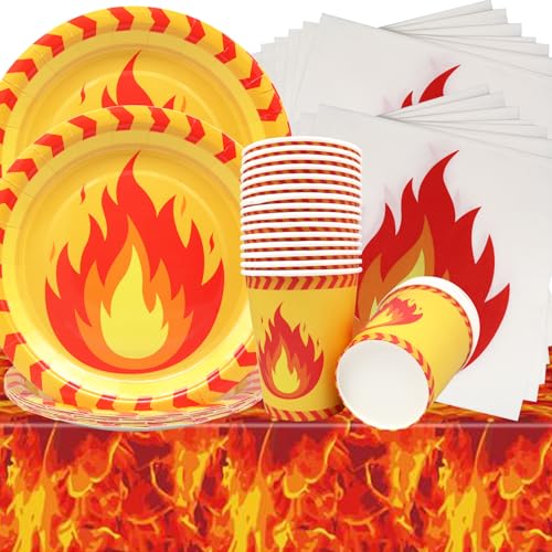 Doyomtoy Partygeschirr mit Flamme,61Pcs Feuer Partygeschirr Pappteller Pappbecher Papierhandtücher Tischtücher,Geeignet für Kinder Geburtstagsfeier Deko Feuer-Thema-Party-Geschirr-Dekoration (Feuer) Doyomtoy Partygeschirr mit Flamme,61Pcs Feuer Partygeschirr Pappteller Pappbecher Papierhandtücher Tischtücher,Geeignet für Kinder Geburtstagsfeier Deko Feuer-Thema-Party-Geschirr-Dekoration (Feuer) von Doyomtoy