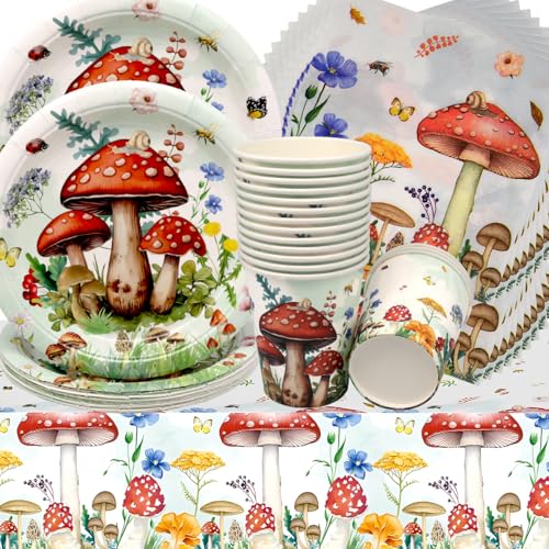 Doyomtoy Pilz Partygeschirr Set,53 Stück Märchenhaftes Geburtstag Party Aquarell Pilz Geburtstagsteller, Tassen, Servietten für Kindergeburtstag Waldpilz Party Deko Baby Shower Doyomtoy Pilz Partygeschirr Set,53 Stück Märchenhaftes Geburtstag Party Aquarell Pilz Geburtstagsteller, Tassen, Servietten für Kindergeburtstag Waldpilz Party Deko Baby Shower von Doyomtoy