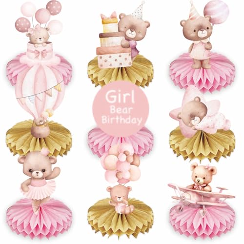 Doyomtoy Plüschbär Waben-Mittelstücke, Bärchen Waben Party Dekorationen Party Deko Bienenwabe Geburtstag Bärs für Kindergeburtstag Deko Baby Shower 9 Stück von Doyomtoy