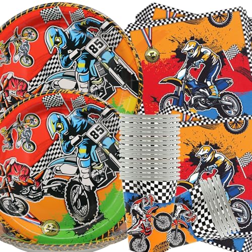 Doyomtoy Racing Car Party Supplies for Boys 60 Stück Dirt Bike Dekorationen Teller Set Enthält Teller, Tassen, Servietten,Dirt Bike Motocross Motorrad Geschirr für Kinder Doyomtoy Racing Car Party Supplies for Boys 60 Stück Dirt Bike Dekorationen Teller Set Enthält Teller, Tassen, Servietten,Dirt Bike Motocross Motorrad Geschirr für Kinder von Doyomtoy