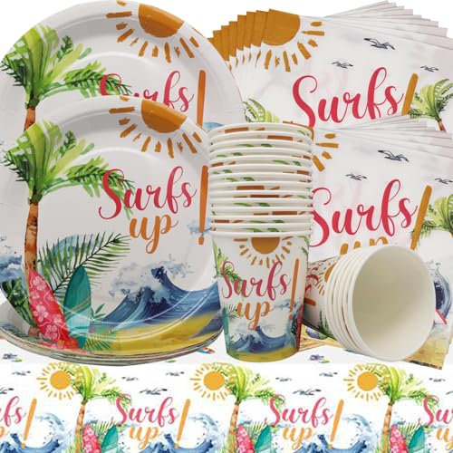 Doyomtoy Sommer Strandparty Geschirr,61 Stück Sommer Party Pappteller Servietten Tischdecke Hawaiianische Bankett Geschirr Dekorationen,Pool Partys Kindergeburtstagsparty Babydusche von Doyomtoy