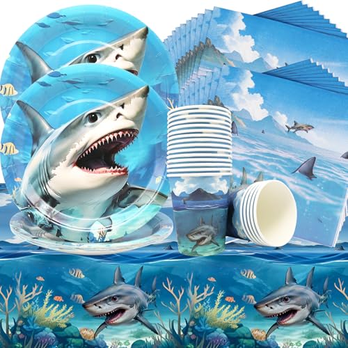 Doyomtoy Unter dem Meer Partybedarf,Hai Geburtstag Party Dekoration 61 Stück Hai Party Teller Tassen Servietten Tischdecke für Jungen Ozean Hai Thema Party Supplies Geeignet für Kindergeburtstage Doyomtoy Unter dem Meer Partybedarf,Hai Geburtstag Party Dekoration 61 Stück Hai Party Teller Tassen Servietten Tischdecke für Jungen Ozean Hai Thema Party Supplies Geeignet für Kindergeburtstage von Doyomtoy
