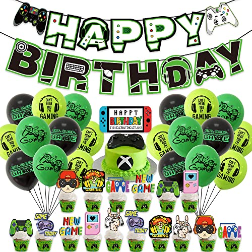 Doyomtoy Videospiel Partydeko, Game Party Supplies, Einschließlich Videospiel Cake Topper, Videospiel Happy Birthday Banner, Videospiel luftballon, für Videospiel Geburtstagsparty Zubehör - 39 Stück von Doyomtoy