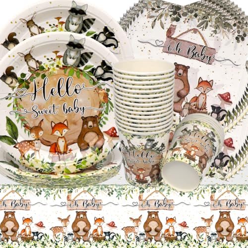 Dschungel Safari Geburtstag Deko,Doyomtoy 61 Stück Bärchen Partygeschirr Set Baby Shower Teller Tassen Servietten Safari Geburtstag für Kinder Geburtstags Baby Shower Deko von Doyomtoy