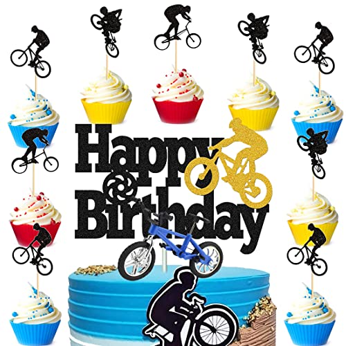 Fahrrad Cake Topper,Doyomtoy 14 Stück Cake Topper Happy Birthday Fahrrad Kuchen Topper Fahrrad Geburtstag Tortendeko für Junge Geburtstagsparty Dekoration von Doyomtoy