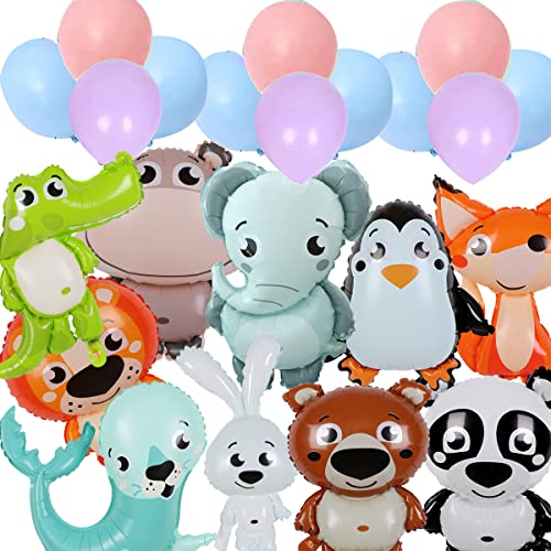 Foil Balloon Forest Animals, Pack of 10 Jungle Animal Deer Owl Raccoon Squirrel Balloon und 15 Latexballon,Forest Animals Balloon for Children Birthday Party Decoration Gift von Doyomtoy