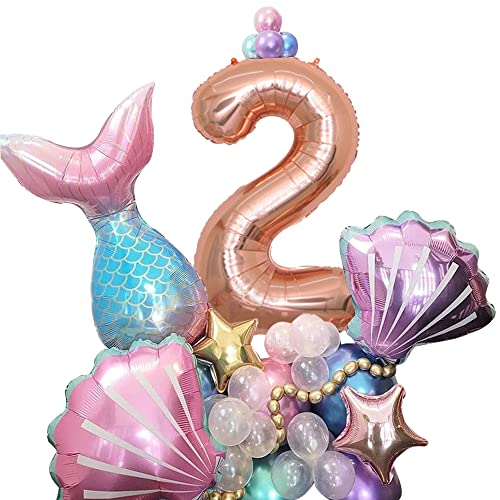 Geburtstag Luftballon für Meerjungfrau,Meerjungfrau Geburtstag Deko 2 Jahr, Geburtstag Folienballon 2, für Meerjungfrau Kindergeburtstag Babyparty Dekoration 33Stück… von Doyomtoy