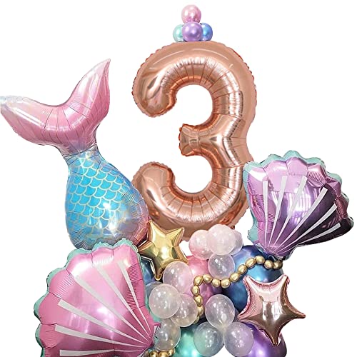 Geburtstag Luftballon für Meerjungfrau,Meerjungfrau Geburtstag Deko 3 Jahr, Geburtstag Folienballon 3, für Meerjungfrau Kindergeburtstag Babyparty Dekoration 33Stück… von Doyomtoy