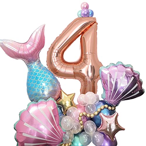 Geburtstag Luftballon für Meerjungfrau,Meerjungfrau Geburtstag Deko 4 Jahr, Geburtstag Folienballon 4, für Meerjungfrau Kindergeburtstag Babyparty Dekoration 33Stück… von Doyomtoy