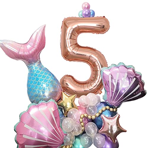 Geburtstag Luftballon für Meerjungfrau,Meerjungfrau Geburtstag Deko 4 Jahr, Geburtstag Folienballon 5, für Meerjungfrau Kindergeburtstag Babyparty Dekoration 33Stück… von Doyomtoy